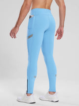 Men's light blue fleece-lined cycling tights with phone pocket and reflective accents #color_Blue