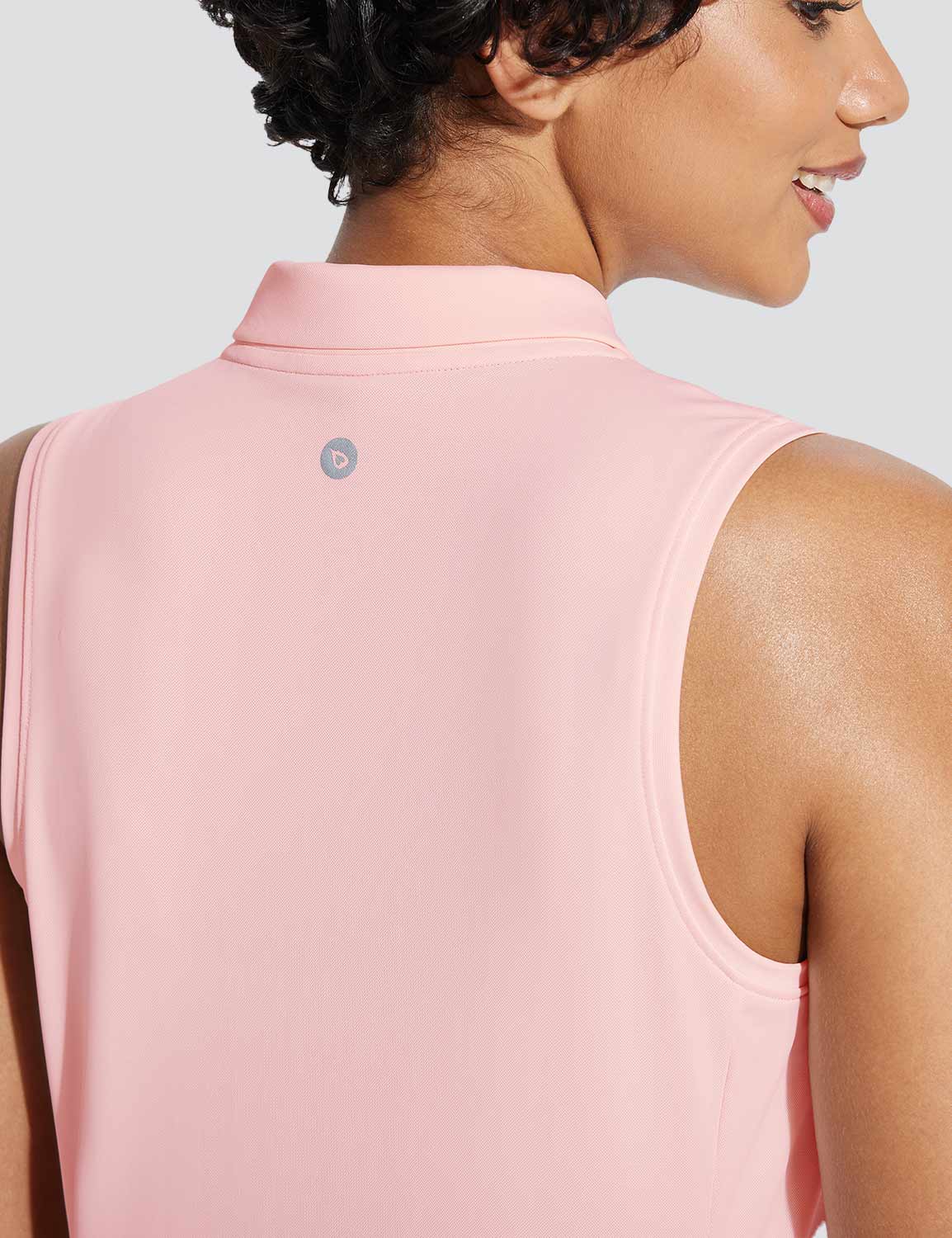 Baleaf Women's V-Neck Sleeveless Quarter-Zip Knit Polo Pink Dogwood Back