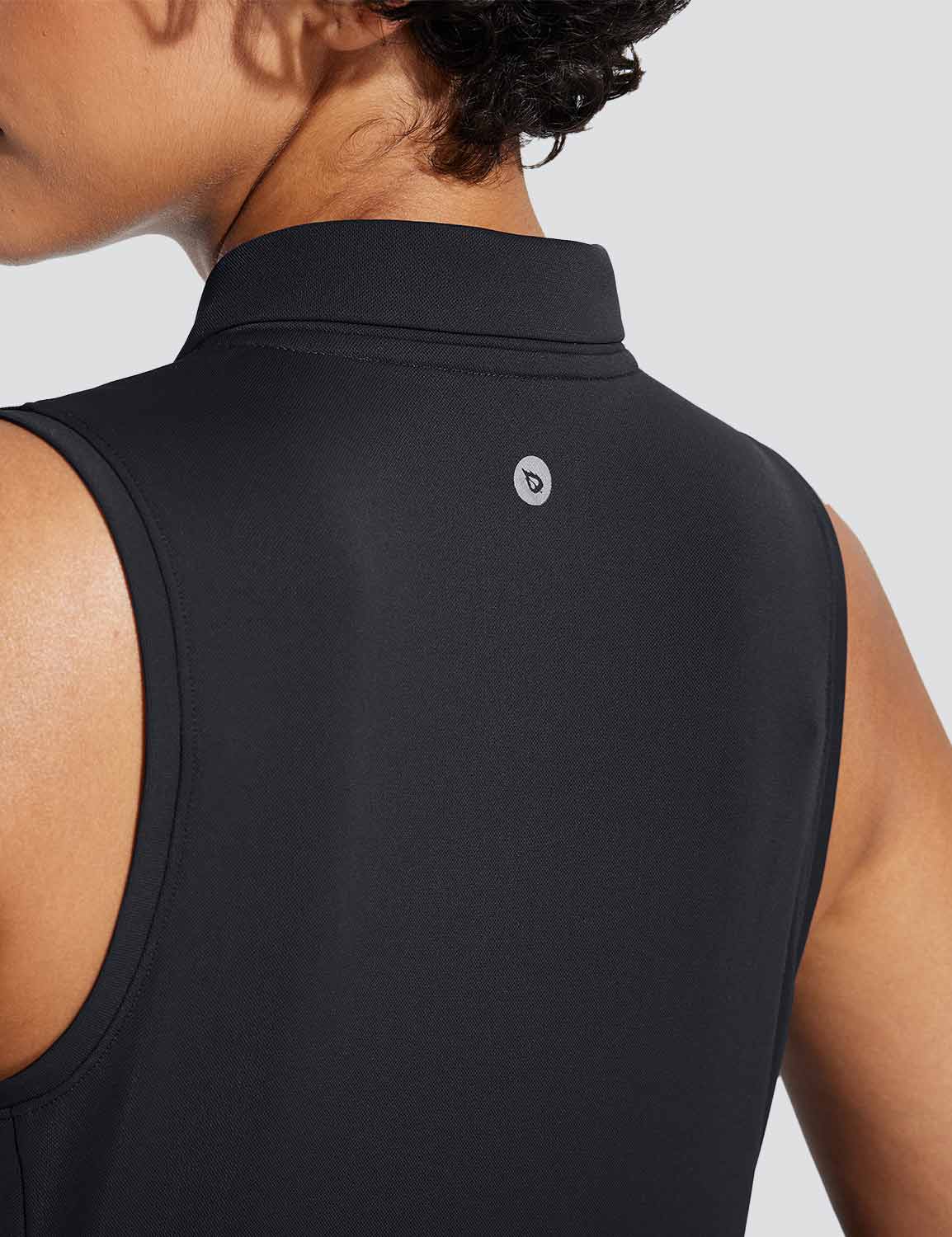 Baleaf Women's V-Neck Sleeveless Quarter-Zip Knit Polo Anthracite Back