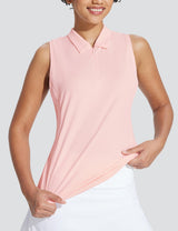 Baleaf Women's V-Neck Sleeveless Quarter-Zip Knit Polo Pink Dogwood Details
