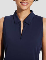 Baleaf Women's V-Neck Sleeveless Quarter-Zip Knit Polo Dark Sapphire Details