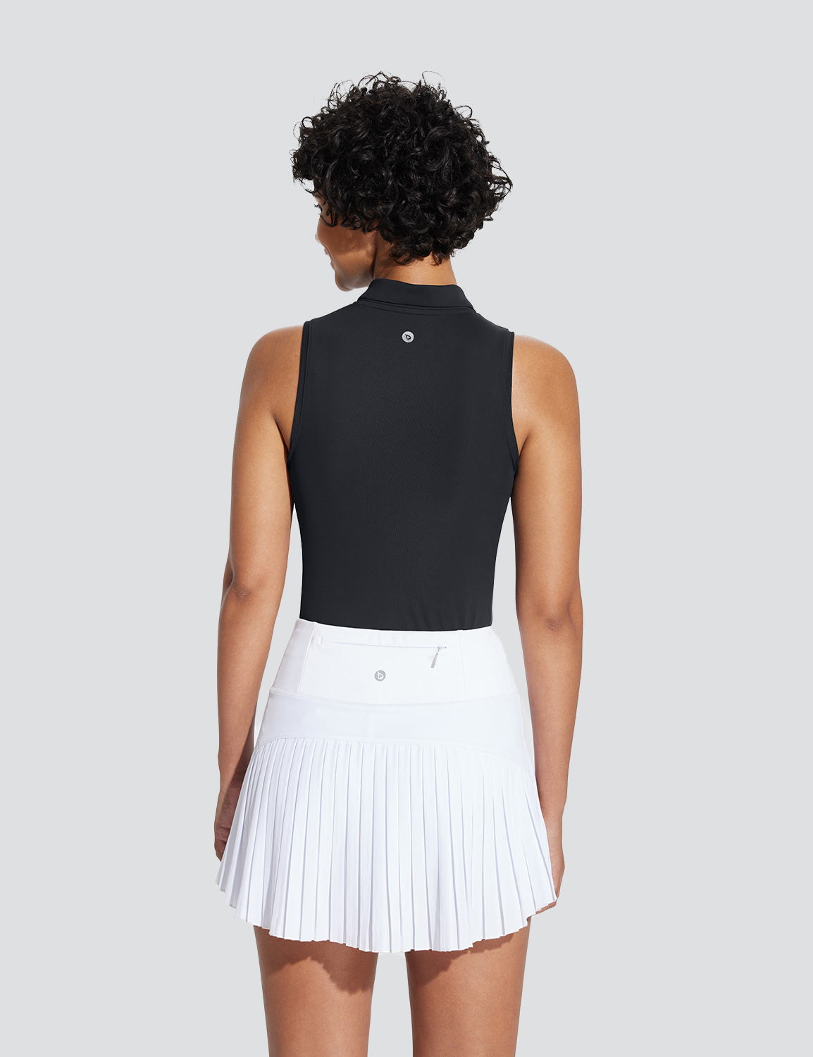 Baleaf Women's V-Neck Sleeveless Quarter-Zip Knit Polo Anthracite Back