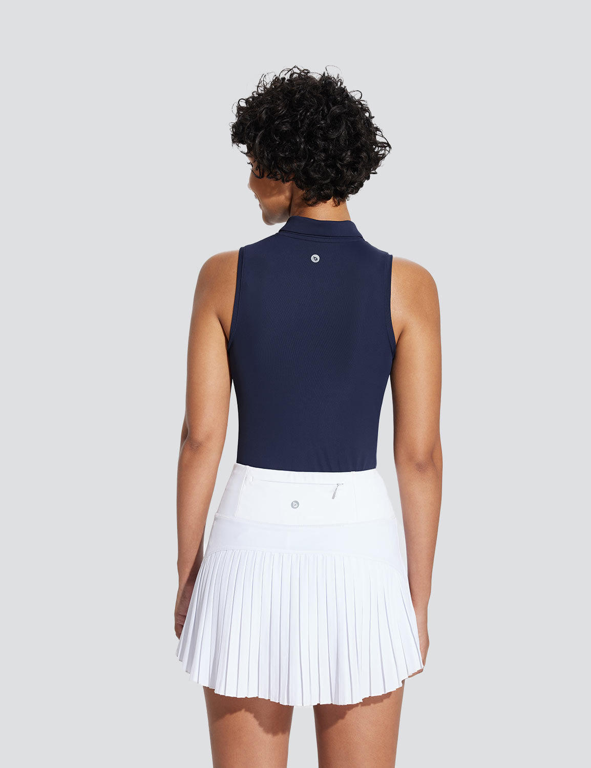 Baleaf Women's V-Neck Sleeveless Quarter-Zip Knit Polo Dark Sapphire Back