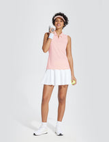 Baleaf Women's V-Neck Sleeveless Quarter-Zip Knit Polo Pink Dogwood Full