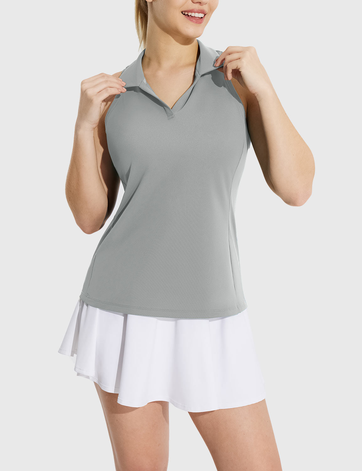 Baleaf Women's UPF 50+ V-neck Sleeveless Polo Shirt High-Rise Front