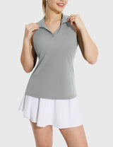 Baleaf Women's UPF 50+ V-neck Sleeveless Polo Shirt High-Rise Front