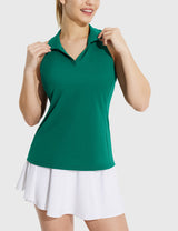 Baleaf Women's UPF 50+ V-neck Sleeveless Polo Shirt Botanical Garden Front