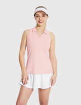 Baleaf Women's UPF 50+ V-neck Sleeveless Polo Shirt Pink Dogwood Front