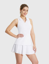 Baleaf Women's UPF 50+ V-neck Sleeveless Polo Shirt Lucent White Side