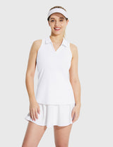 Baleaf Women's UPF 50+ V-neck Sleeveless Polo Shirt Lucent White Front