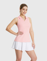 Baleaf Women's UPF 50+ V-neck Sleeveless Polo Shirt Pink Dogwood Side