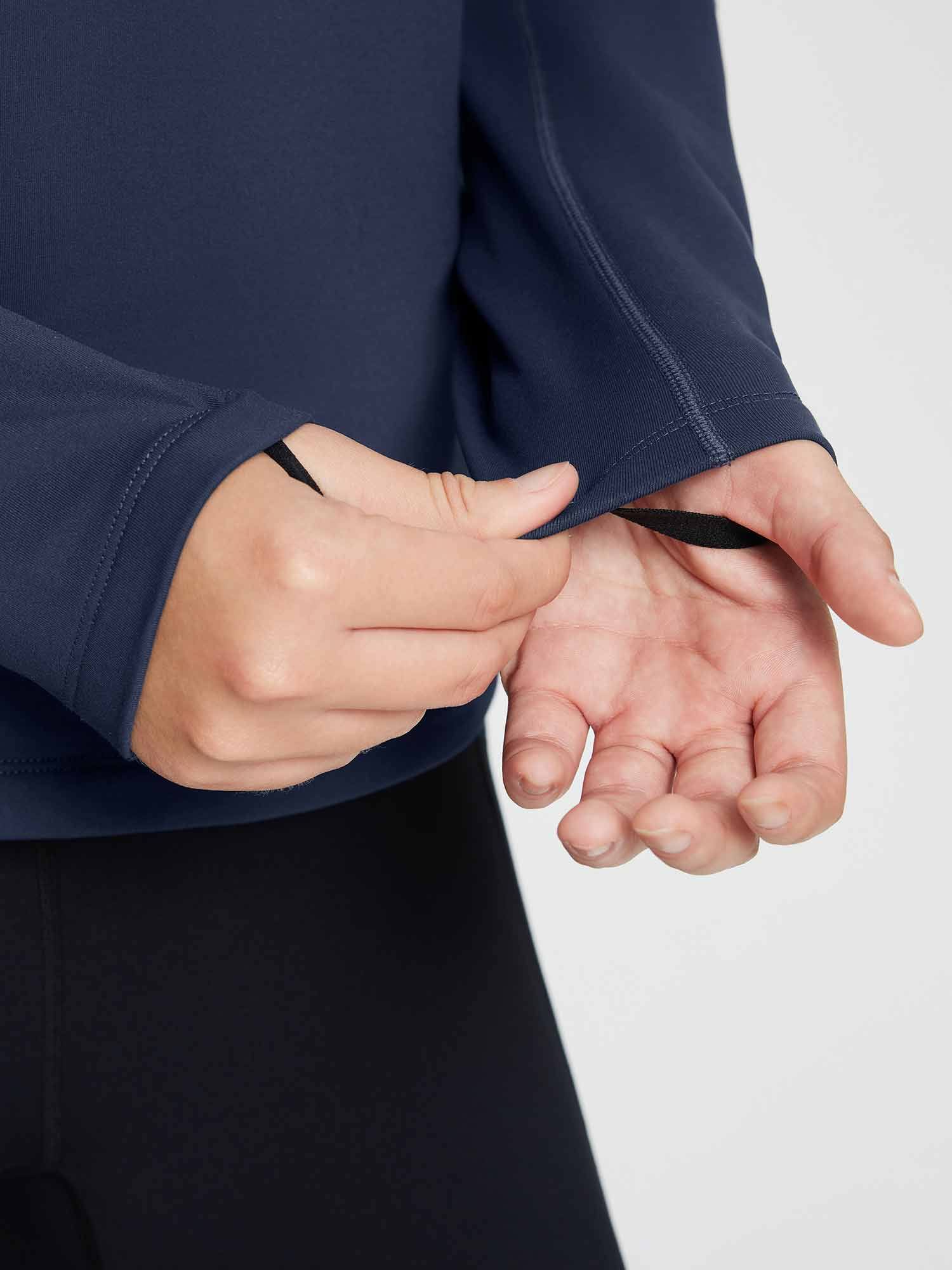 Navy blue Women's Half-Zip Fleece Pullover Golf Top with thumbhole cuff detail