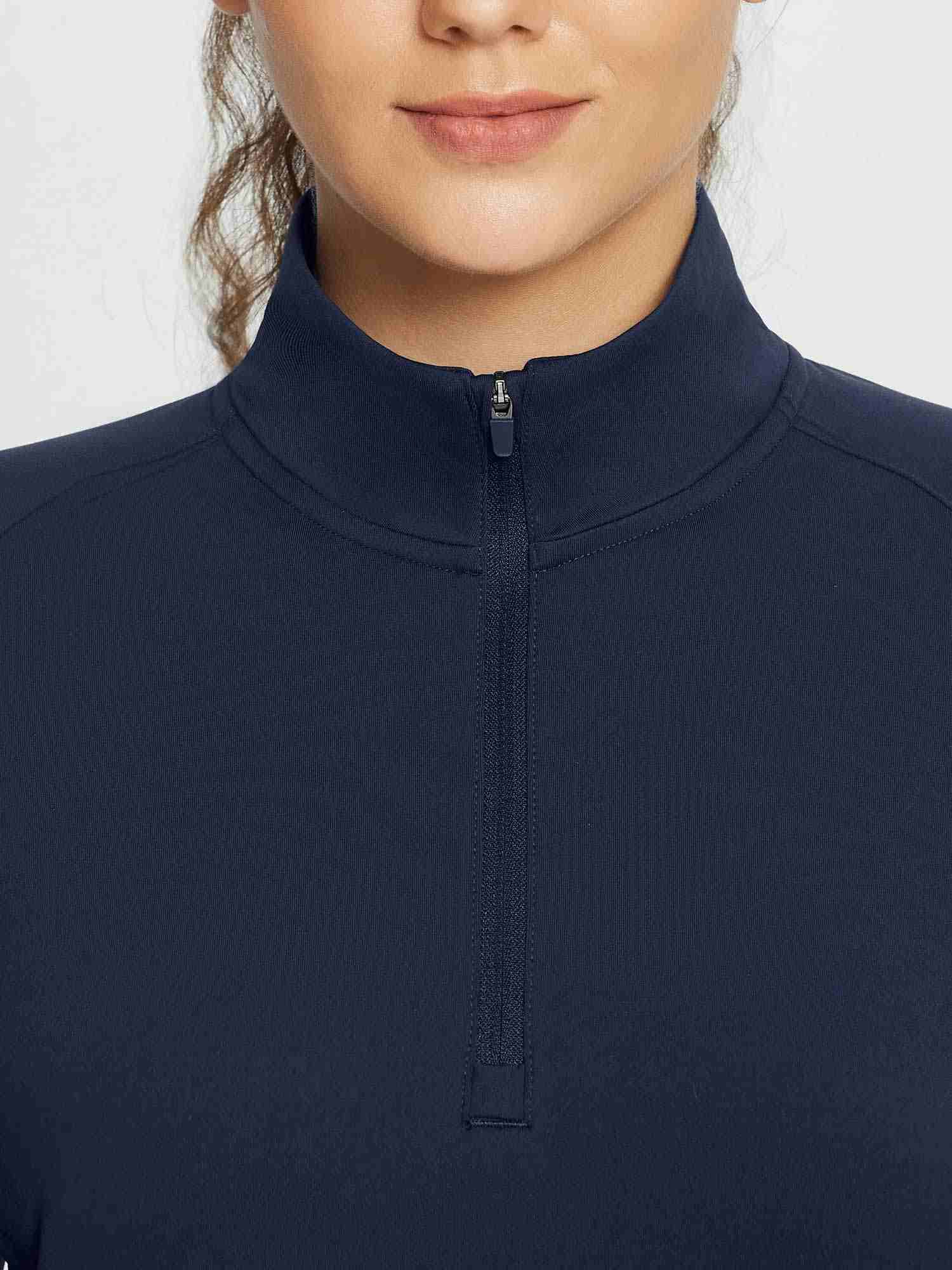 Navy blue women's half-zip fleece pullover golf top with a high neck. #color_Navy Blue