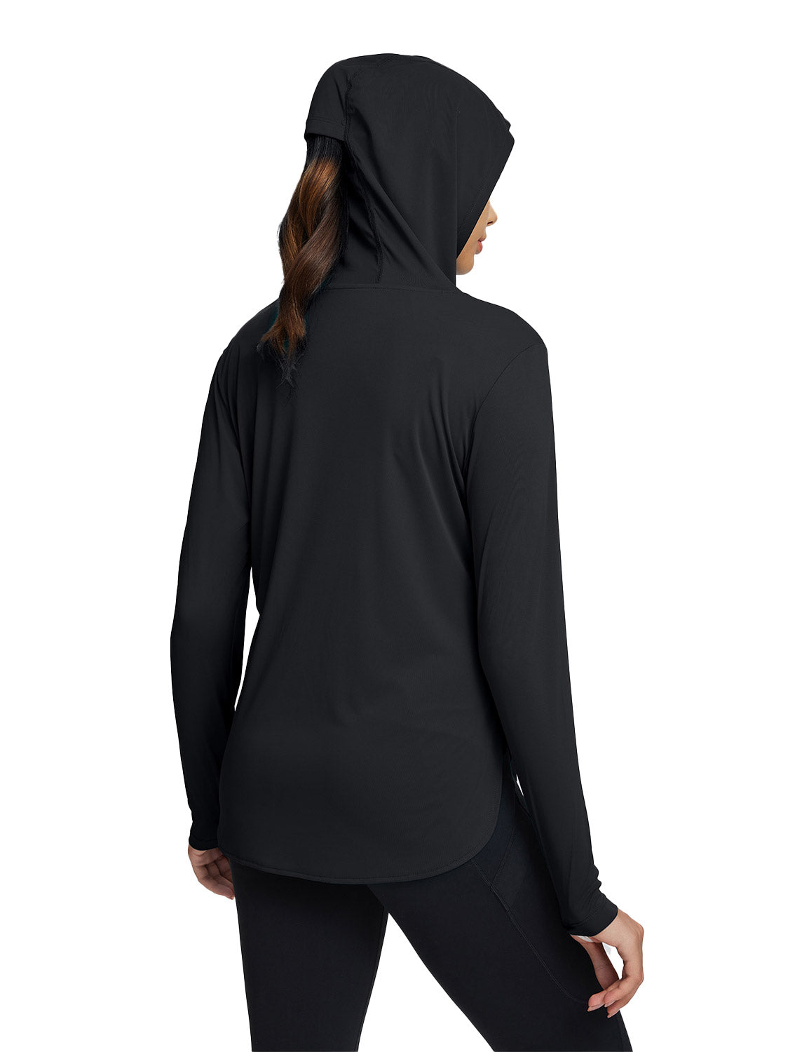 Baleaf Women's Rounded Hem Hooded Long Sleeve Anthracite with Horsetail Hole