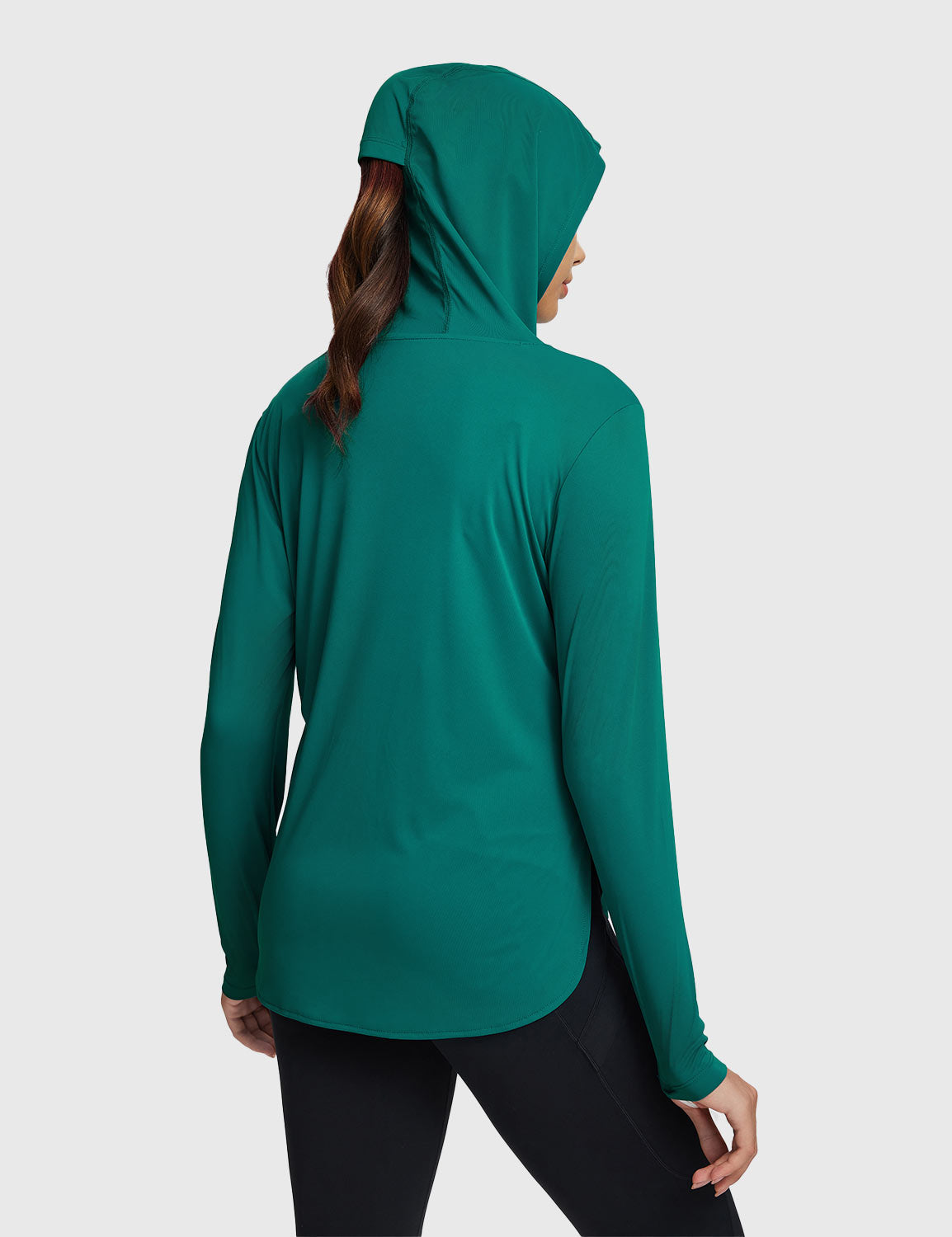 Baleaf Women's Rounded Hem Hooded Long Sleeve Teal Green with Horsetail Hole