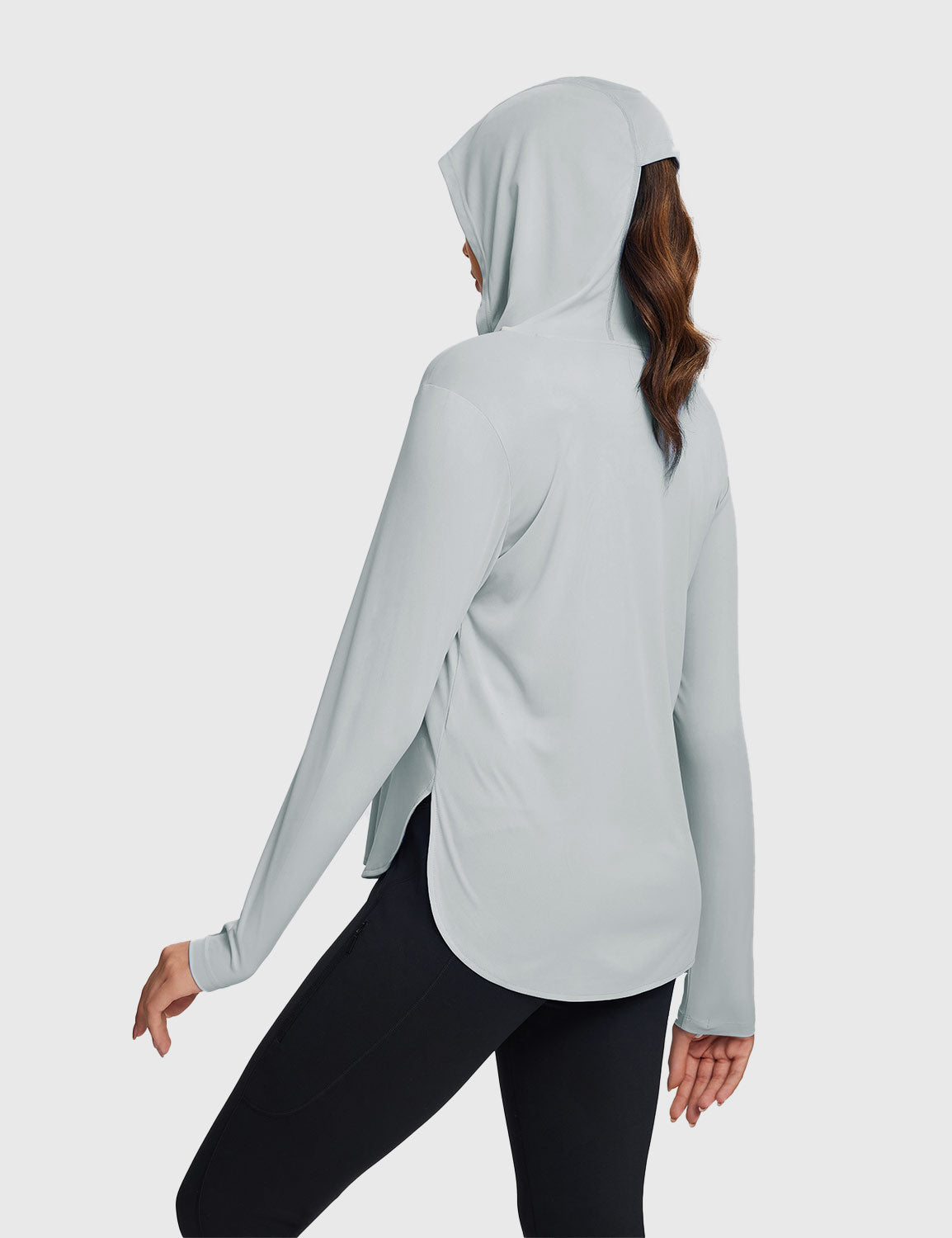 Baleaf Women's Rounded Hem Hooded Long Sleeve High-Rise with Horsetail Hole