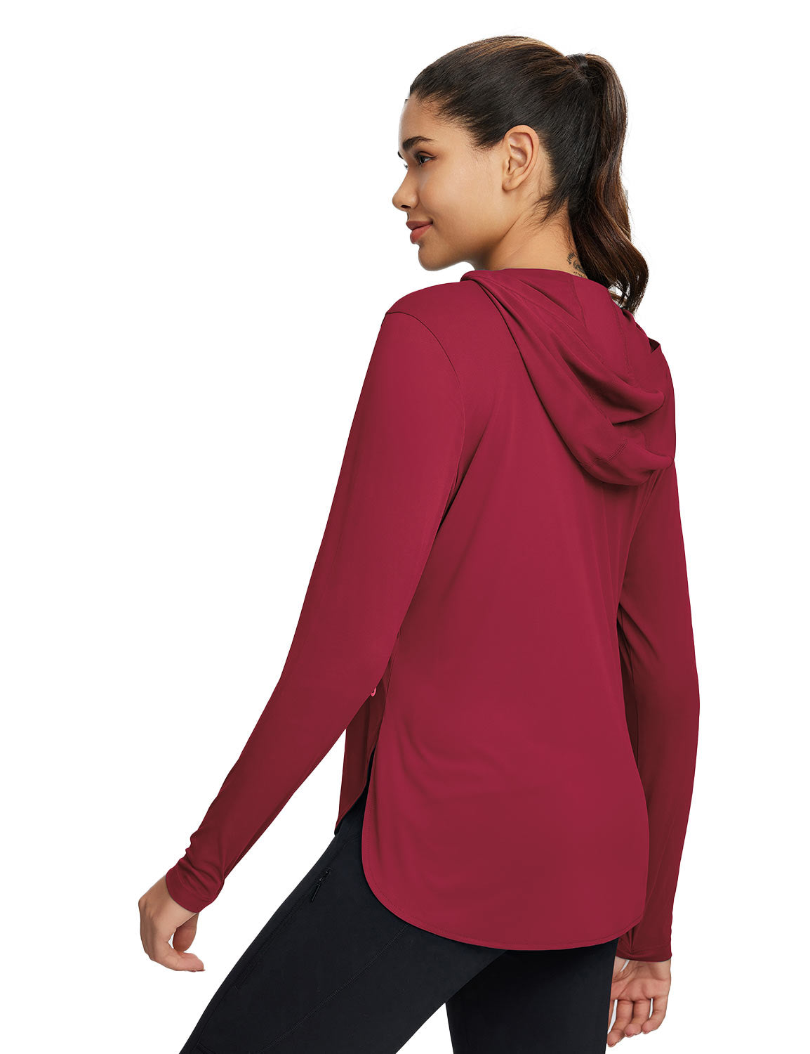 Baleaf Women's Rounded Hem Hooded Long Sleeve Lava Falls Back