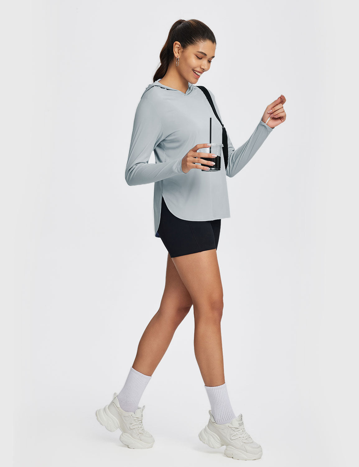 Baleaf Women's Rounded Hem Hooded Long Sleeve High-Rise Full