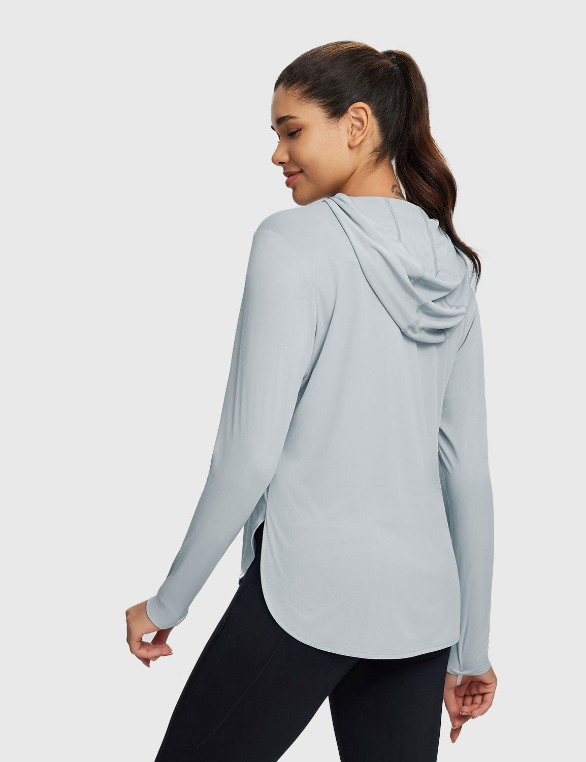 Baleaf Women's Rounded Hem Hooded Long Sleeve High-Rise Back