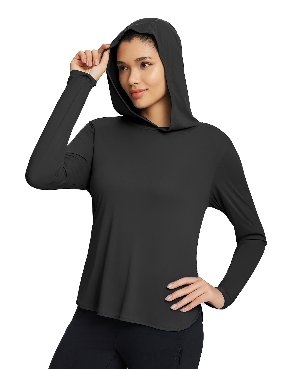 Baleaf Women's Rounded Hem Hooded Long Sleeve Anthracite Main