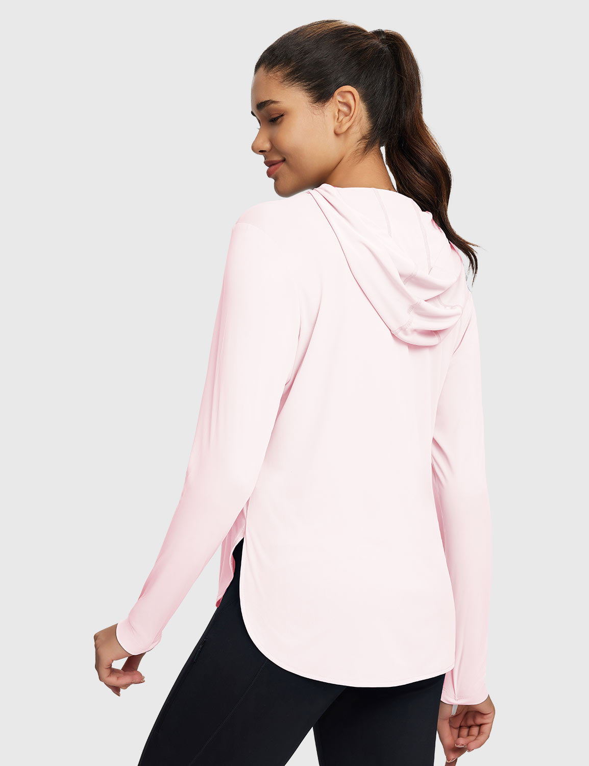 Baleaf Women's Rounded Hem Hooded Long Sleeve Pink Dogwood Back