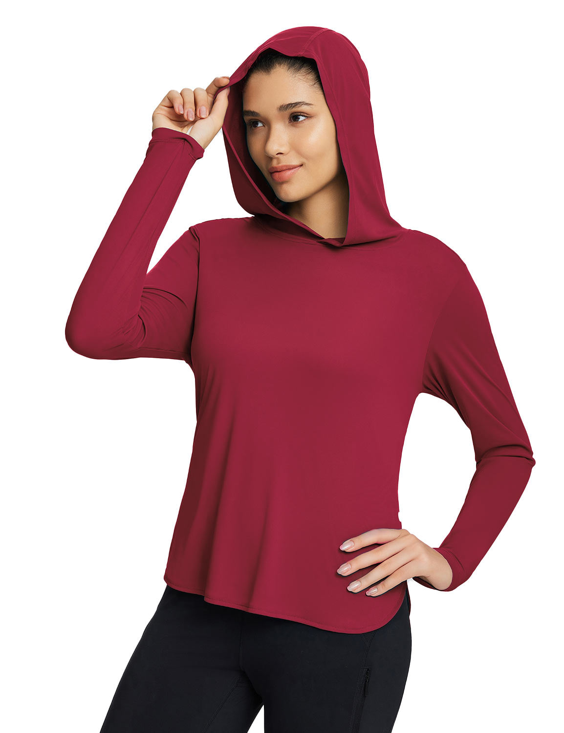 Baleaf Women's Rounded Hem Hooded Long Sleeve Lava Falls Main