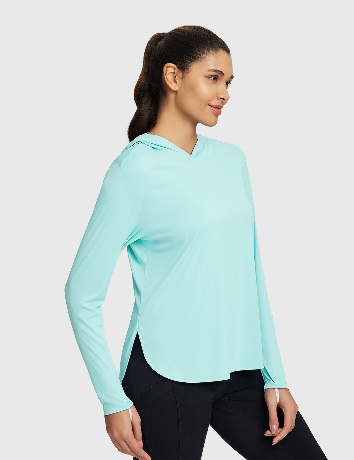 Baleaf Women's Rounded Hem Hooded Long Sleeve Spa Retreat Side