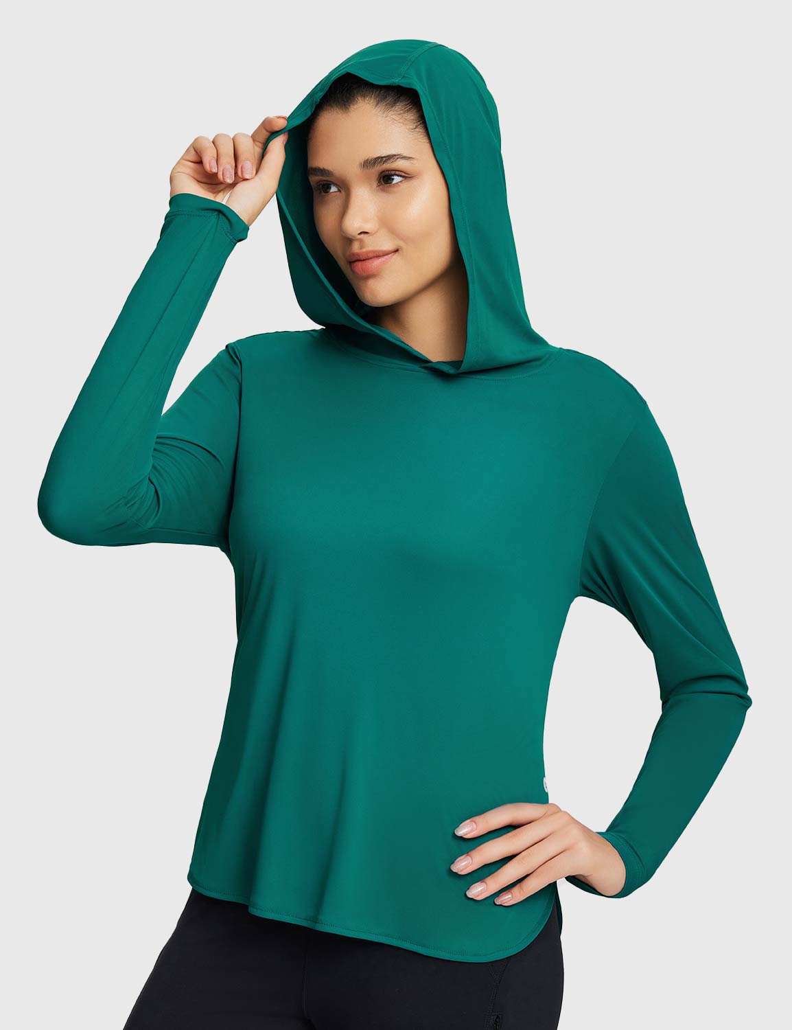 Baleaf Women's Rounded Hem Hooded Long Sleeve Teal Green Main