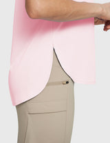 Baleaf Women's Crew Neck UPF 50+ Short Sleeve Tee Pink Dogwood with Wide Side Slits