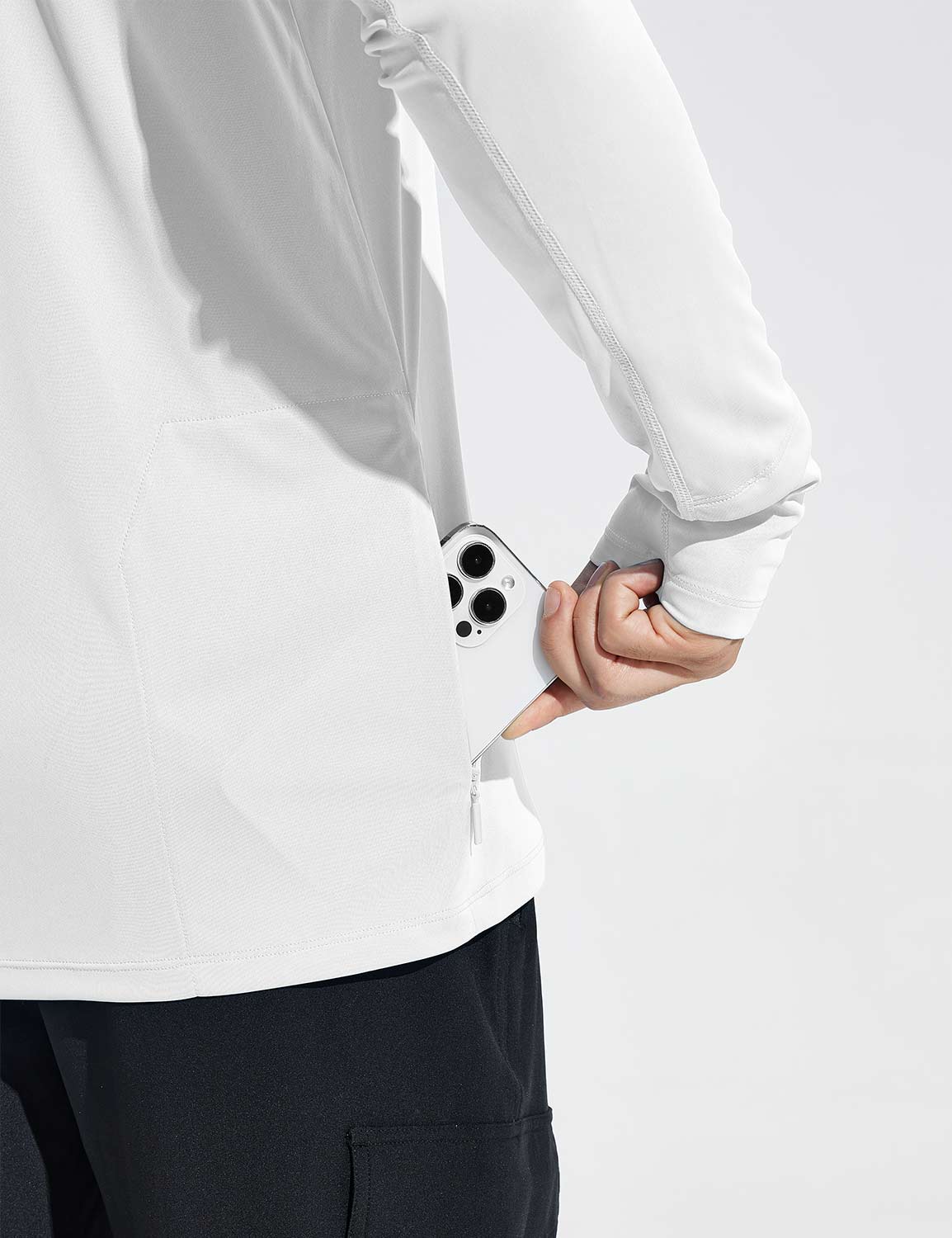 Baleaf Men‘s Quick-dry UPF 50+ Zipper Pocket Shirt Lucent White Details