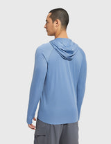 Baleaf Men's UPF50+ Quick-Dry Thumbholes Knit Hoodie Ashleigh Blue Back