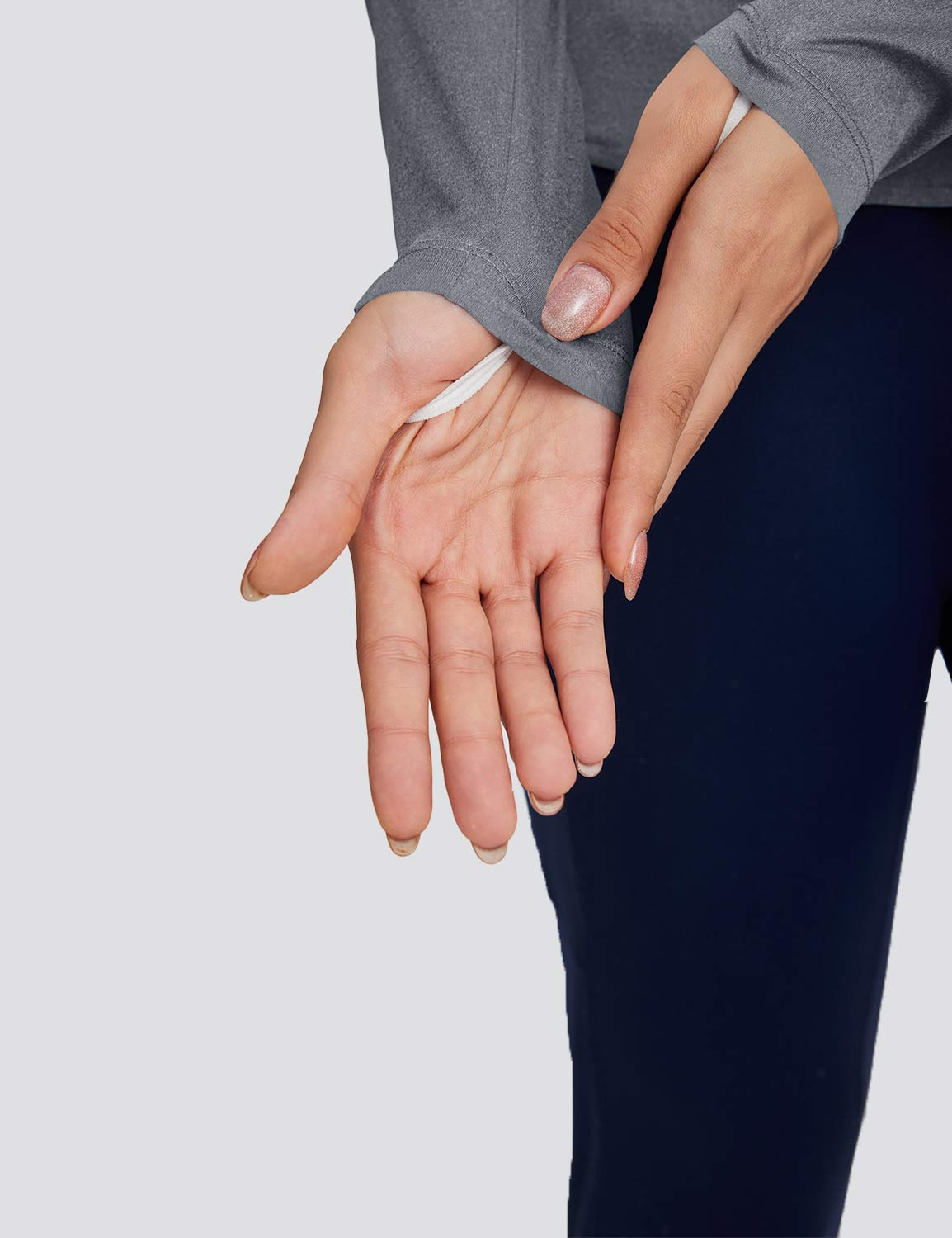 Baleaf Women's High Split Crew Neck T-shirts Harbor Mist with Thumbhole Design