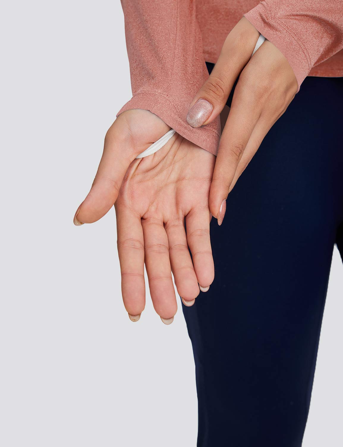 Baleaf Women's High Split Crew Neck T-shirts Rose Dawn with Thumbhole Design