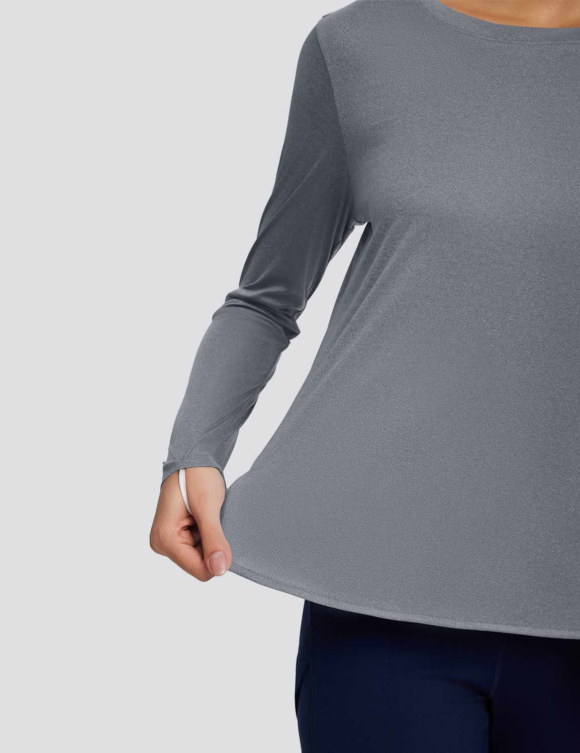 Baleaf Women's High Split Crew Neck T-shirts Harbor Mist Details