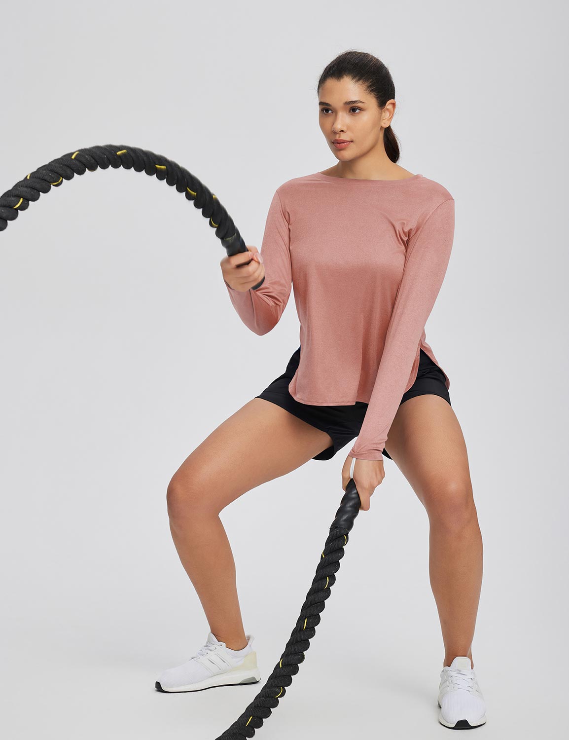 Baleaf Women's High Split Crew Neck T-shirts Rose Dawn Full