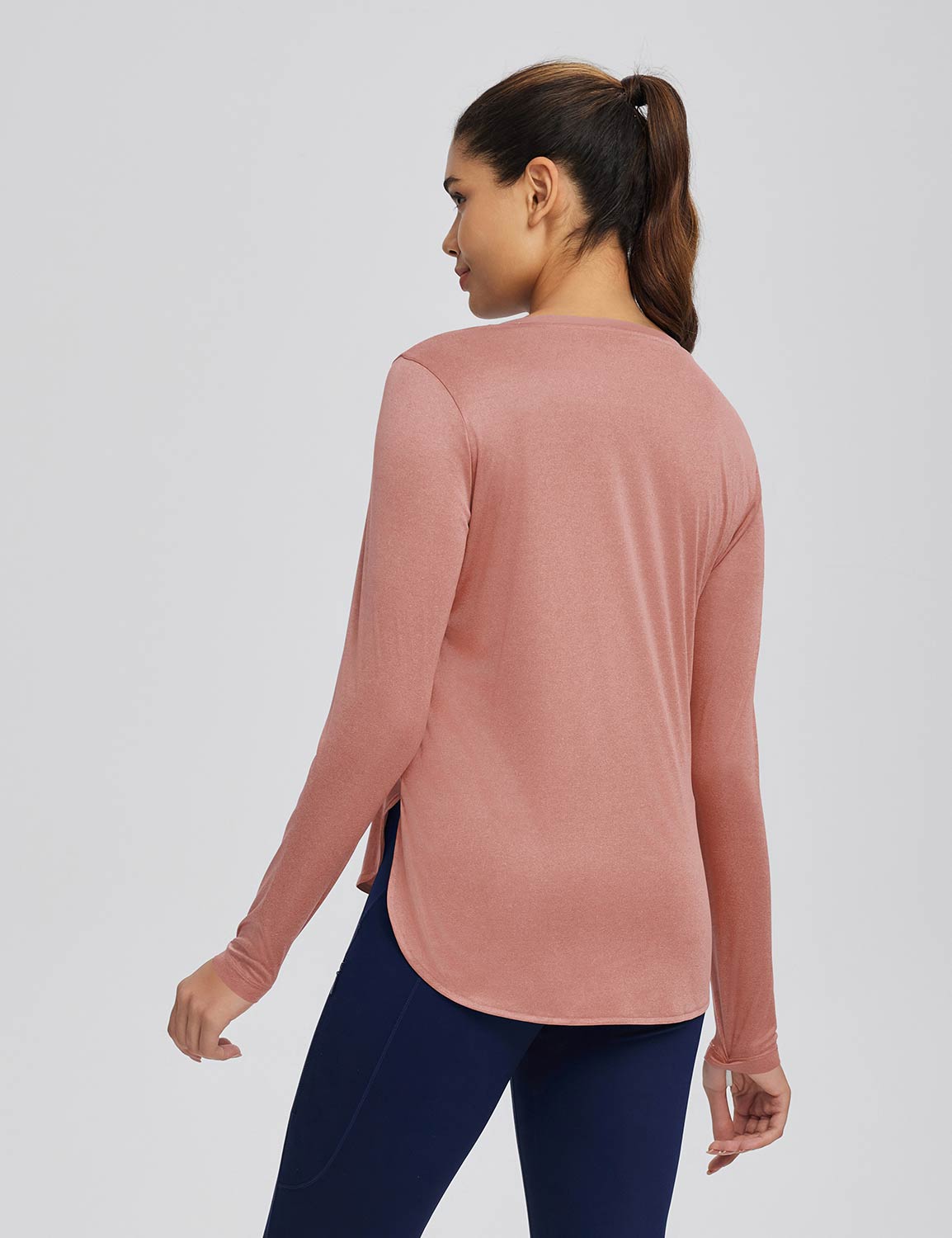 Baleaf Women's High Split Crew Neck T-shirts Rose Dawn Back