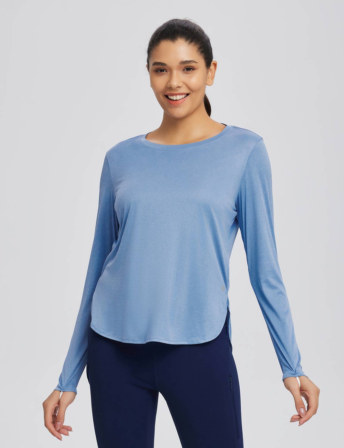Baleaf Women's High Split Crew Neck T-shirts Ashleigh Blue Main