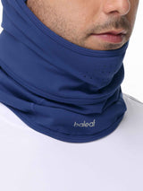 Navy blue unisex breathable fleece neck gaiter with vent holes and Baleaf logo. For skiing.