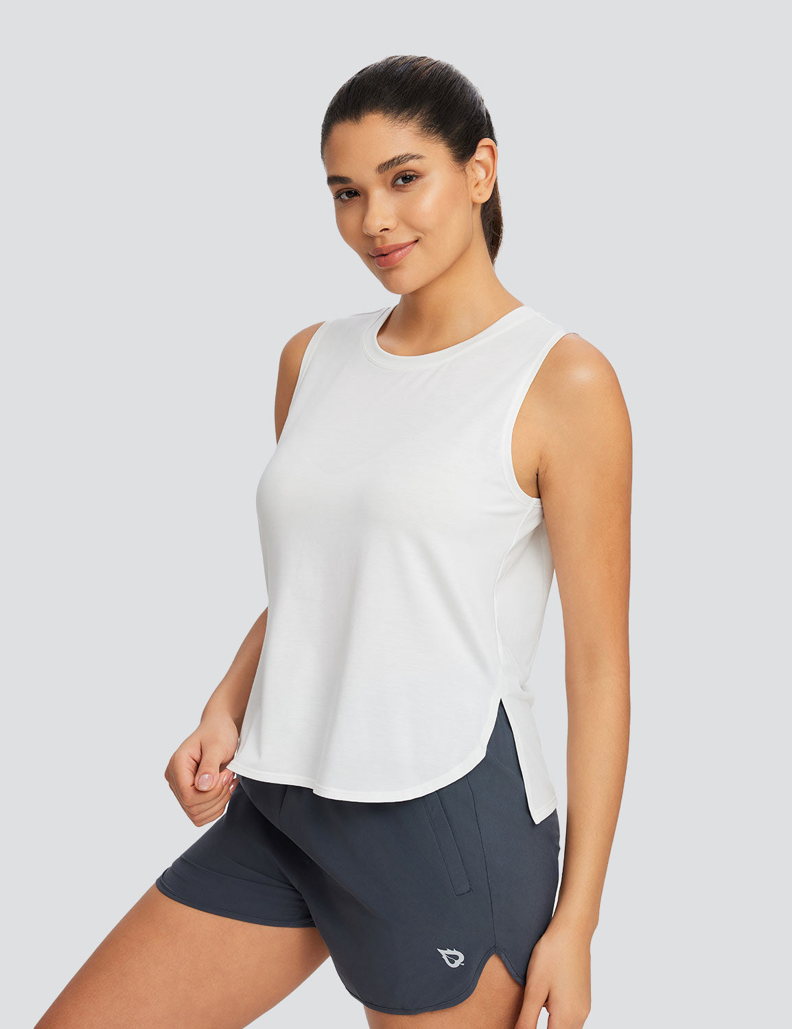 Baleaf Women's Quick Dry Crew Neck Tank Top Lucent White Side