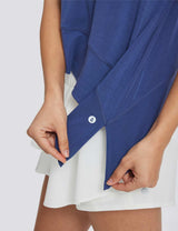 Baleaf Women's UPF50+ Quick-dry Crew Neck Short Sleeves Estate Blue with Side Splits
