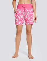 Baleaf Women's Wide Waistband Printed Quick-dry Swim Shorts Pink White Flowers Main