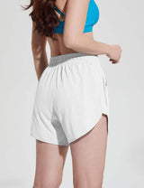 Baleaf Women's Quick Dry Elastic Waist Beach Shorts Lucent White Back