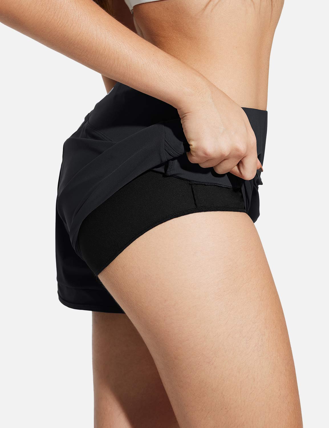 Baleaf Women's High-Rise Stretchy Multi-Pocket Swim Shorts Anthracite with Built-in Mesh Brief