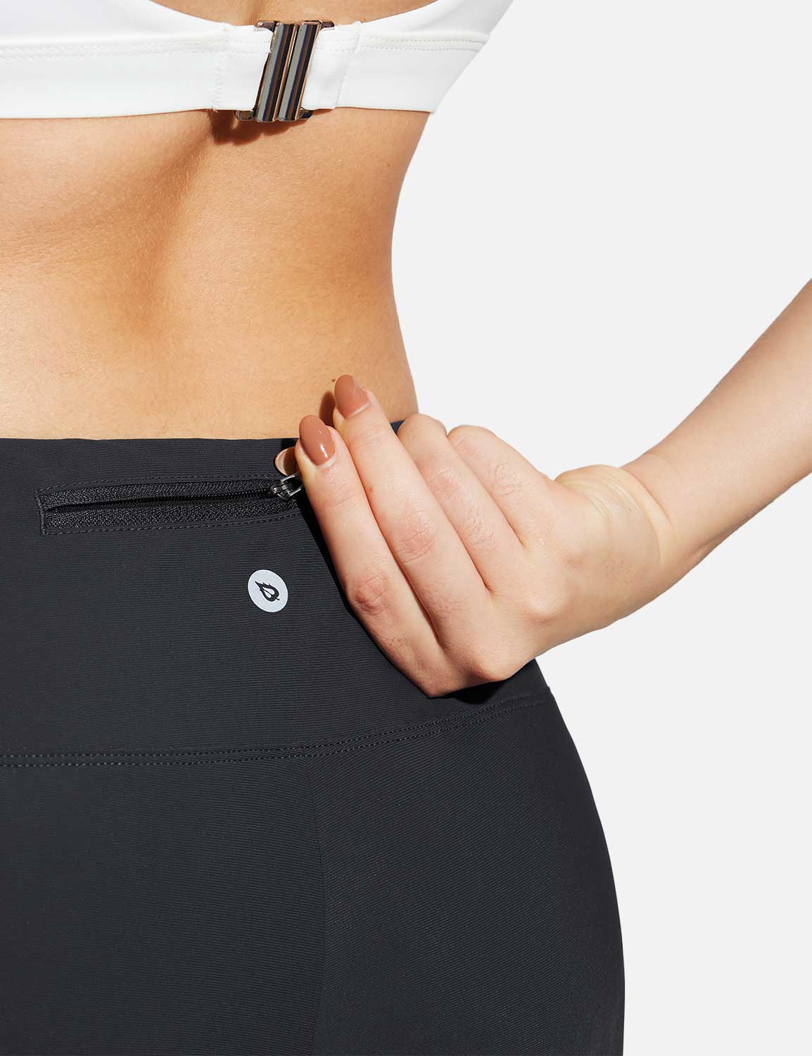 Baleaf Women's High-Rise Stretchy Multi-Pocket Swim Shorts Anthracite Details