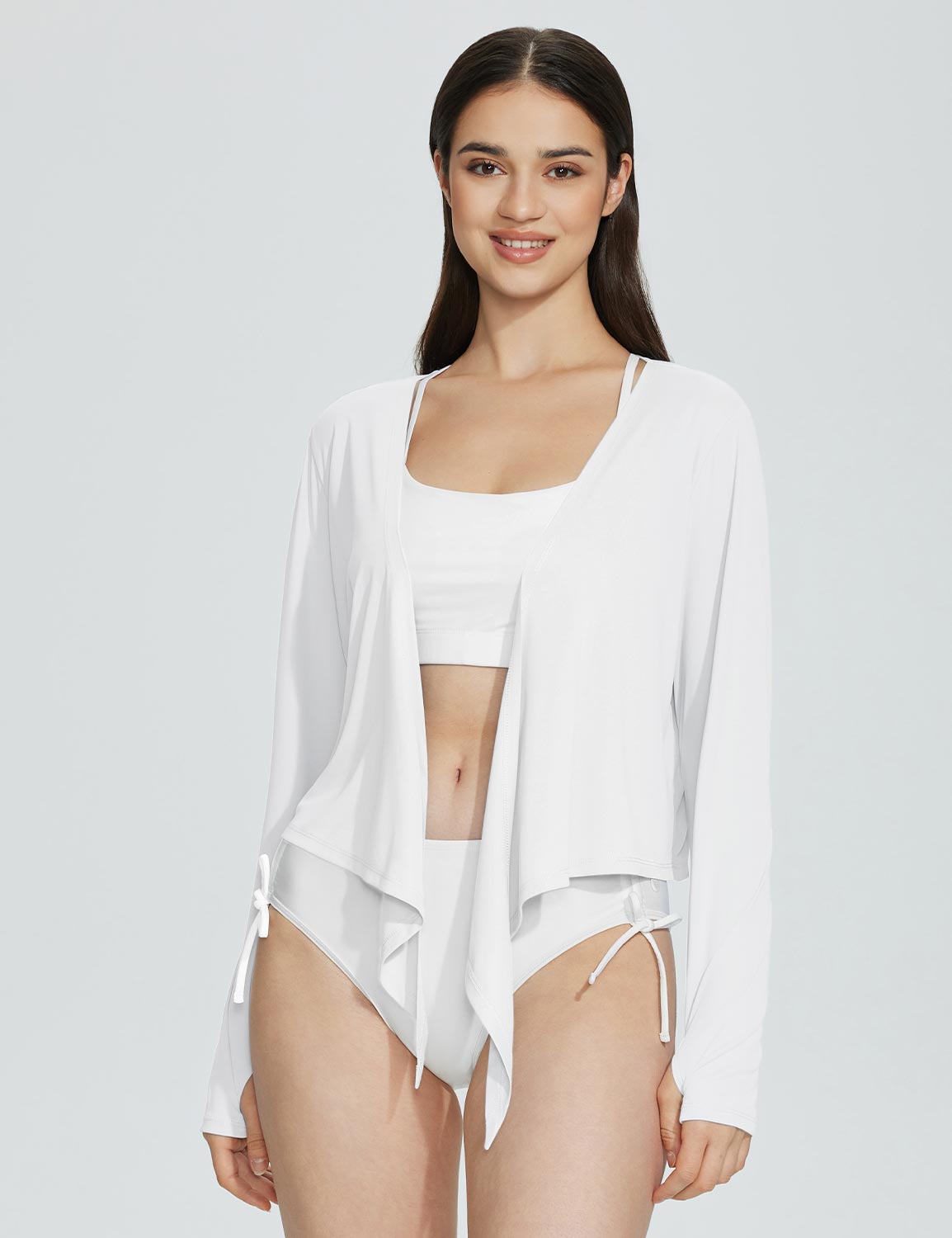 Baleaf Women's UPF 50+ Tie-Up Short Jacket Lucent White Main