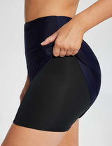 Baleaf Women's High-Rise Tummy Control Straight Swim Skort Peacoat with Built-in Boxer Liner