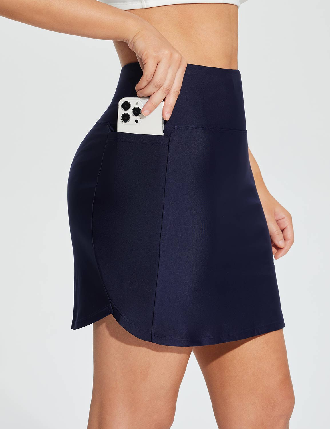 Baleaf Women's High-Rise Tummy Control Straight Swim Skort Peacoat Side