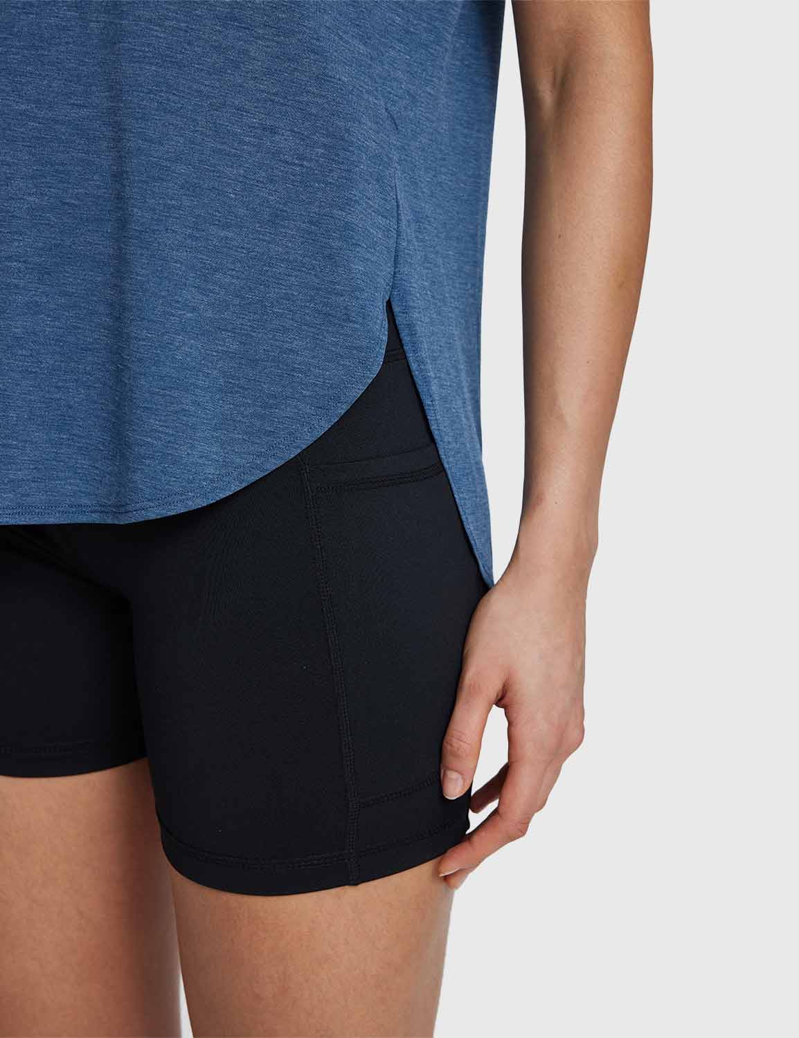 Baleaf Women's Lightweight Soft Split-Hem Short-Sleeve Blue Wing Teal Details