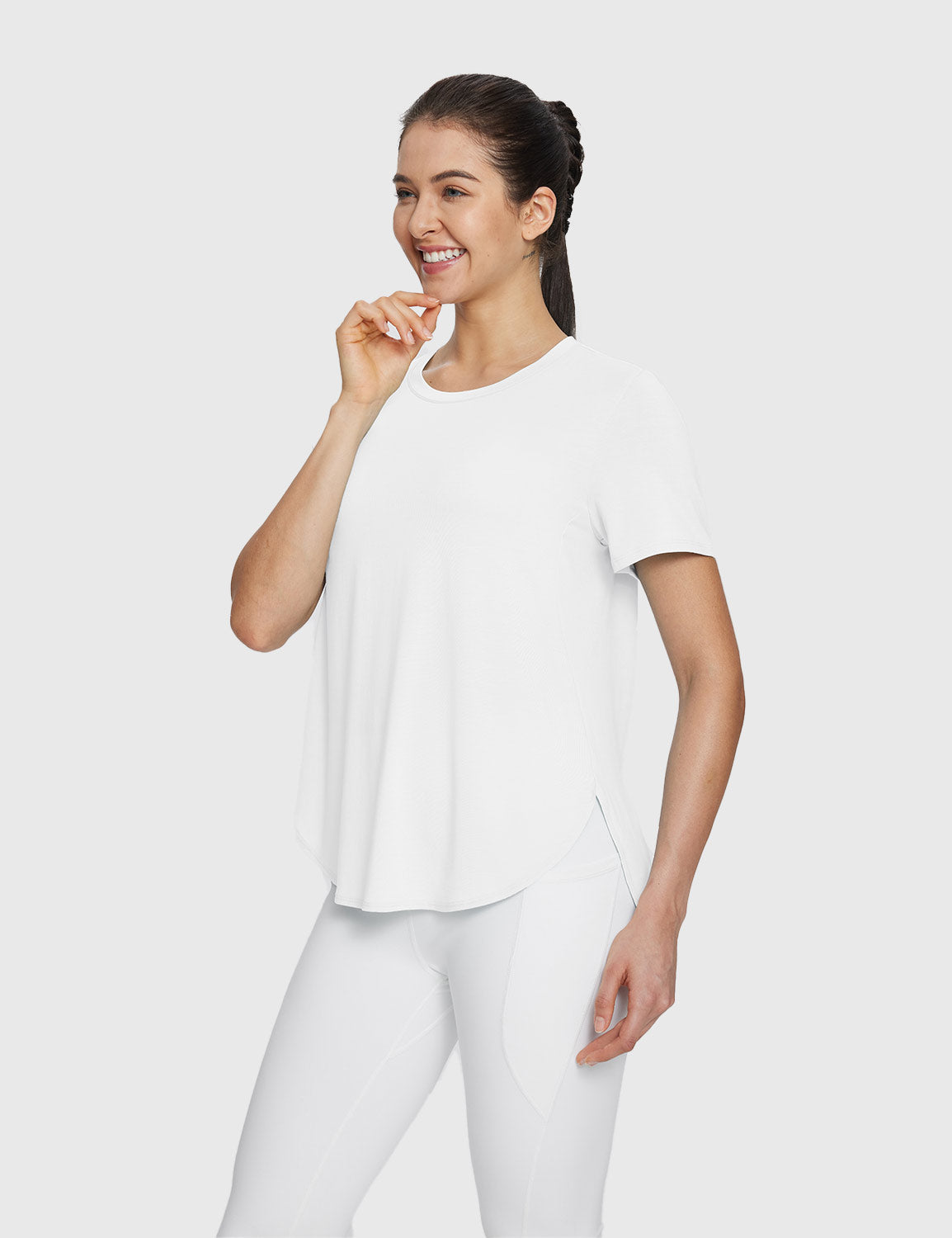Baleaf Women's Lightweight Soft Split-Hem Short-Sleeve Lucent White Side