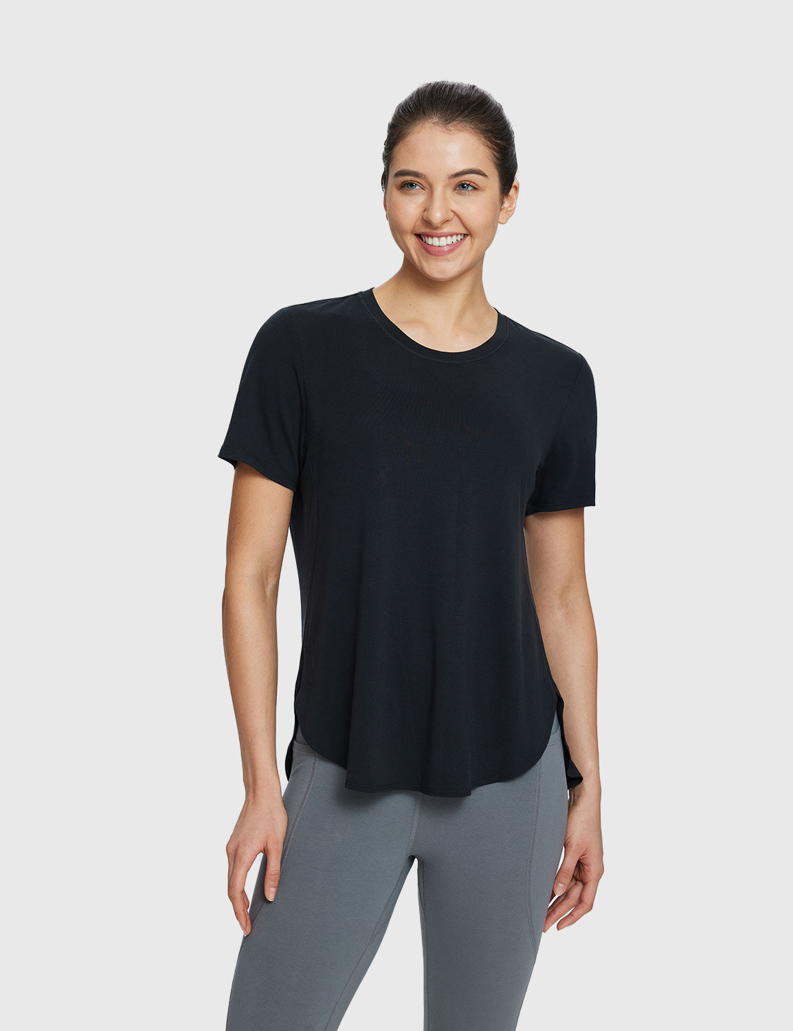 Baleaf Women's Lightweight Soft Split-Hem Short-Sleeve Anthracite Main